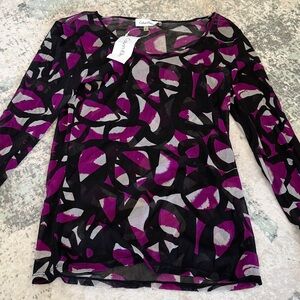 Calvin Klein Purple and Black Sheer Top